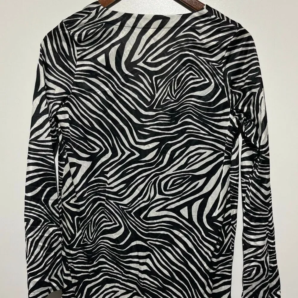 Victoria's Secret Women's Black White Zebra Print V-Neck Long‎ Sleeve Dress XS